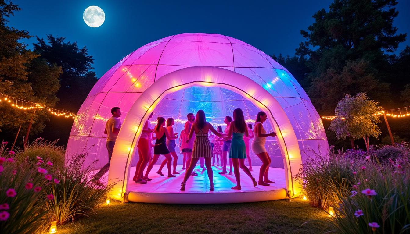 découvrez la boîte de nuit gonflable, l'attraction phare de l'été ! profitez d'une ambiance festive, originale et modulable partout où vous le souhaitez. le concept qui révolutionne vos soirées estivales.